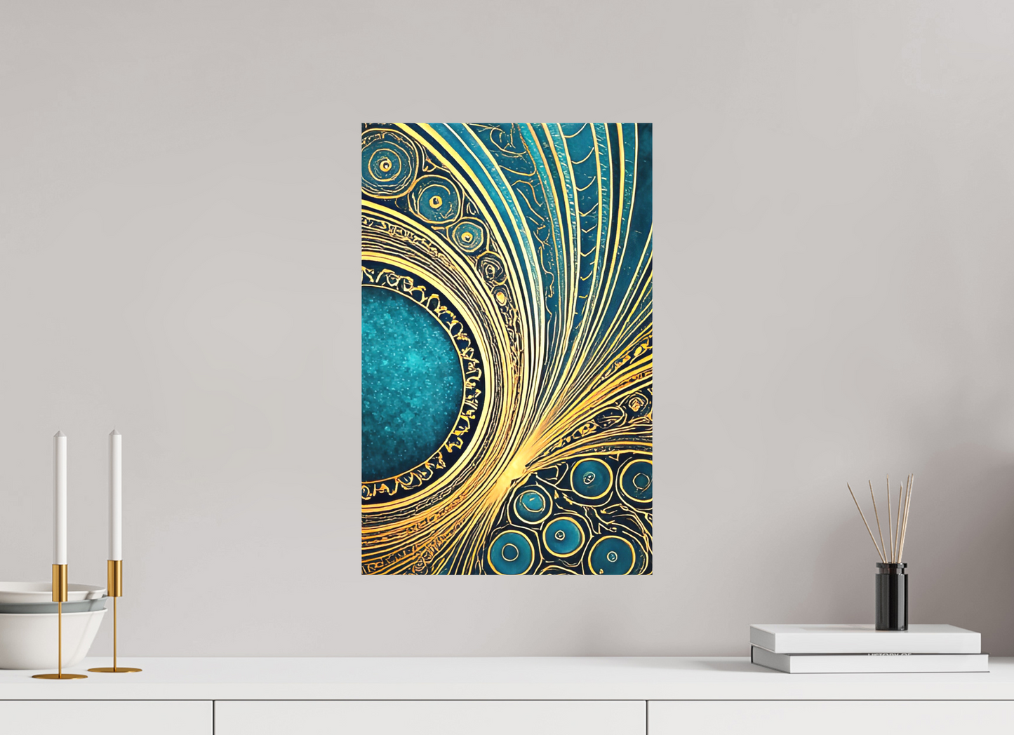 12 x 18.9″, Textile on Canvas Art Deco Teal 2