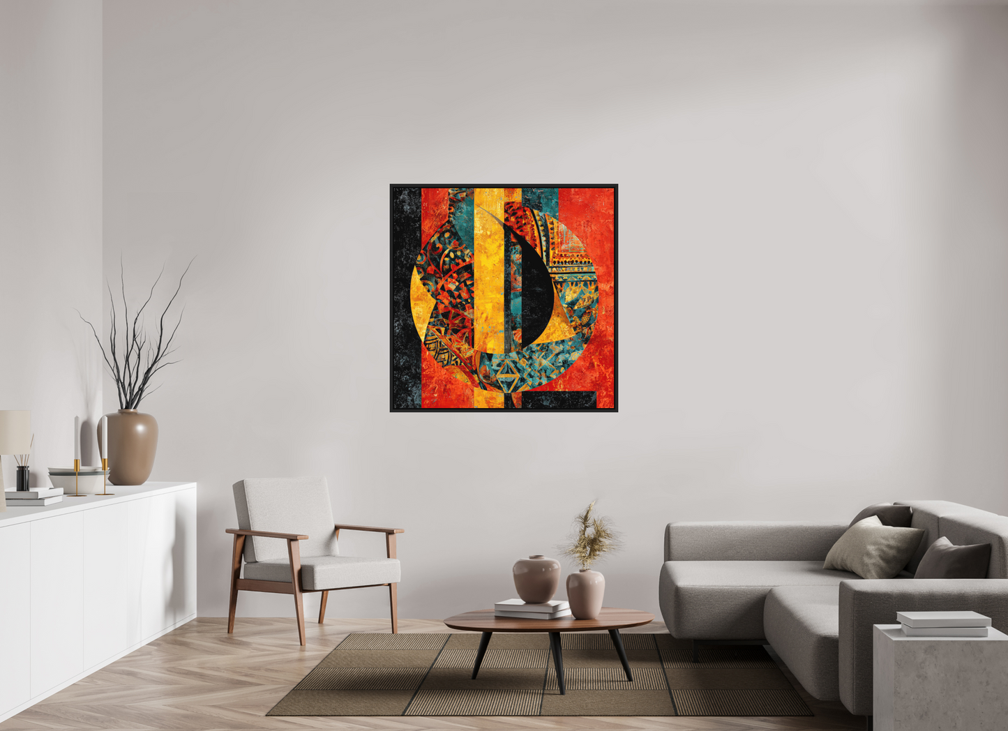 45 x 45″, Photo Print on Aluminum Backing with boarder Tribal Circle 2