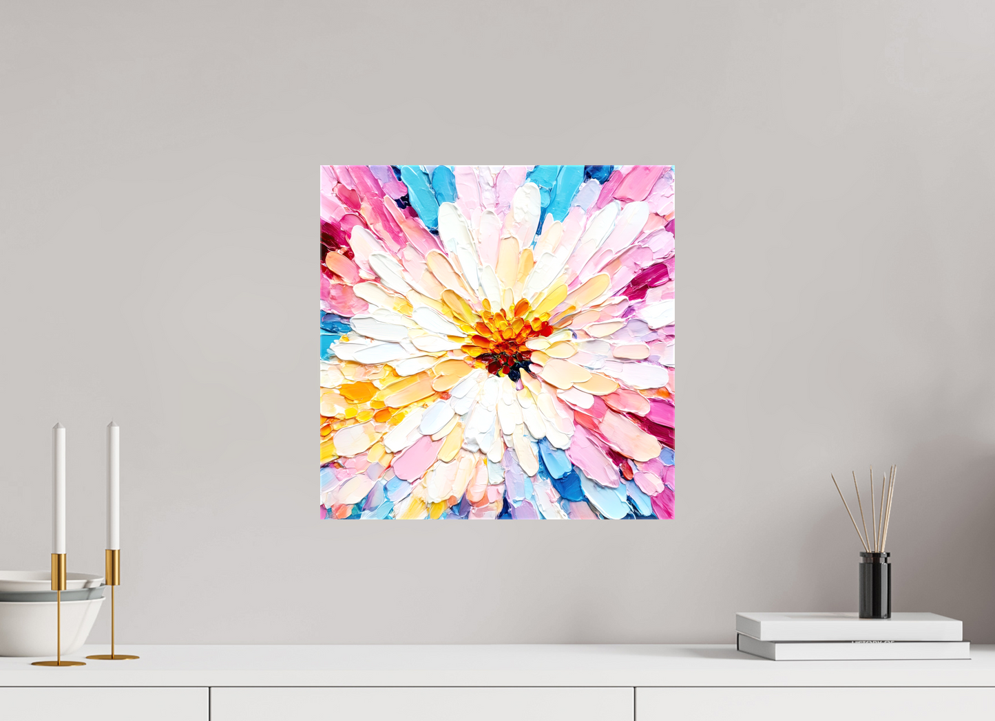 15 x 15″, Glossy Canvas Abstract Paint Flower
