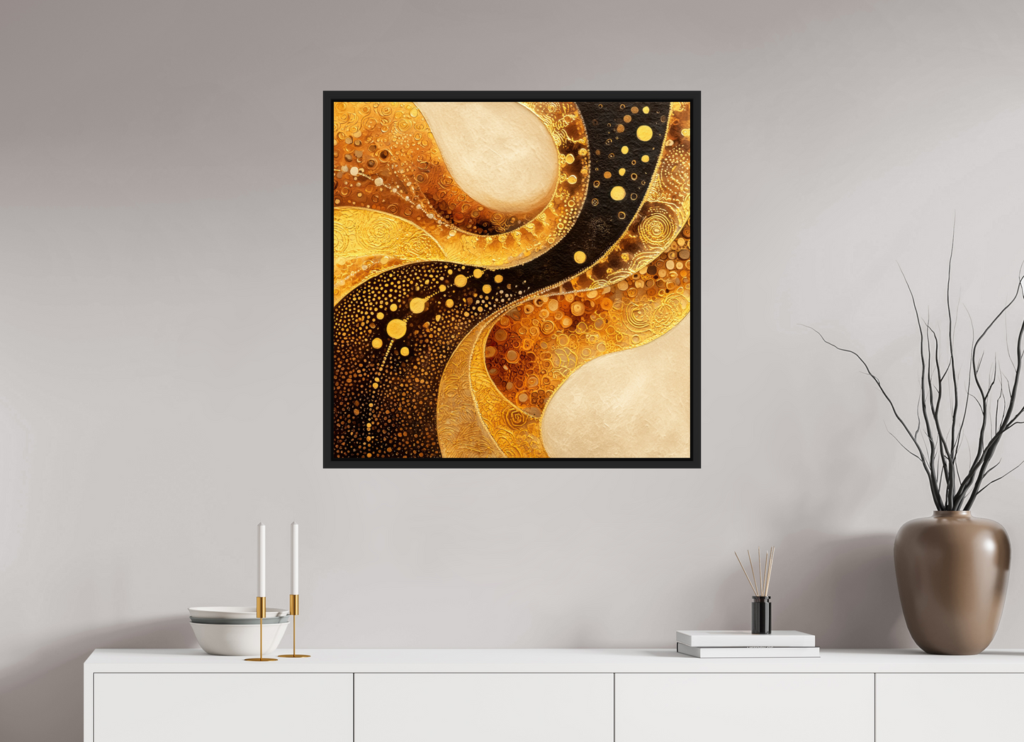 30 x 30″, Fine Art Print on Aluminum Dibond with Boarder Gold Texture Swirl