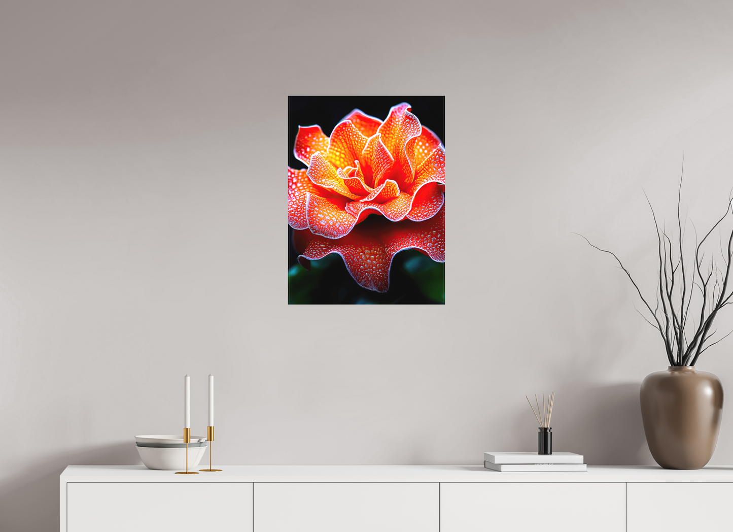 18 x 24″, Textile on Canvas Orange Flower