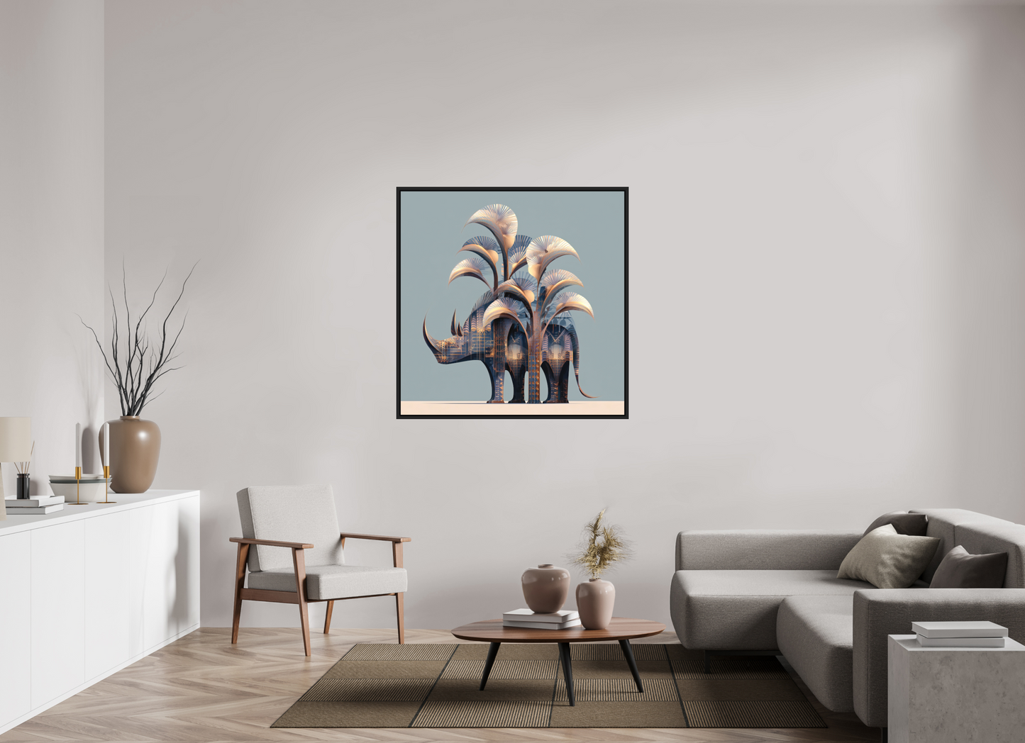 45 x 45″, Photo Print on Aluminum Backing with boarder Abstract Rhino
