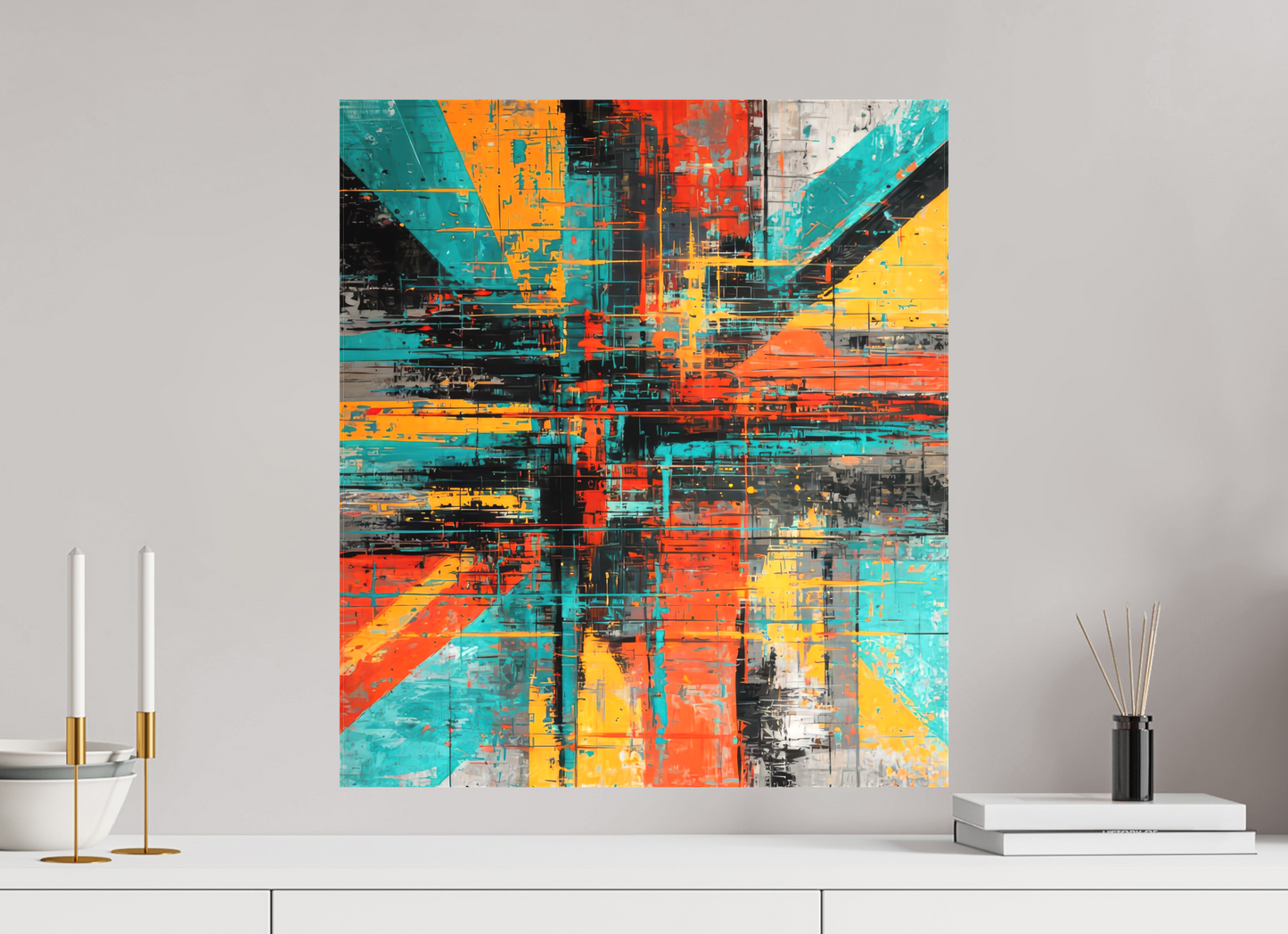 20 x 22.6″, Textile on Canvas Abstract Paint Lines