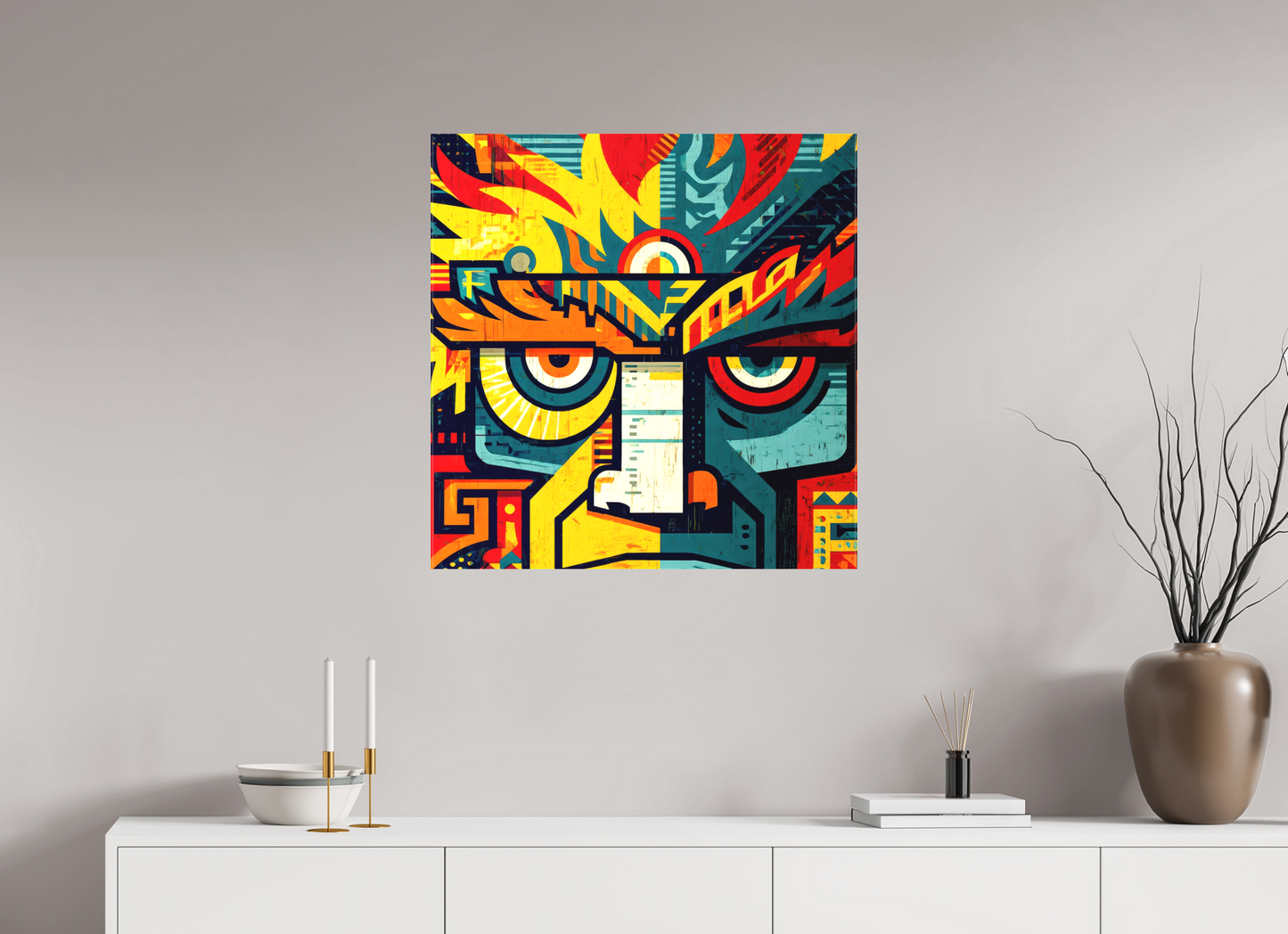 28 x 28.6″, Textile on Canvas Urban Tribal 2