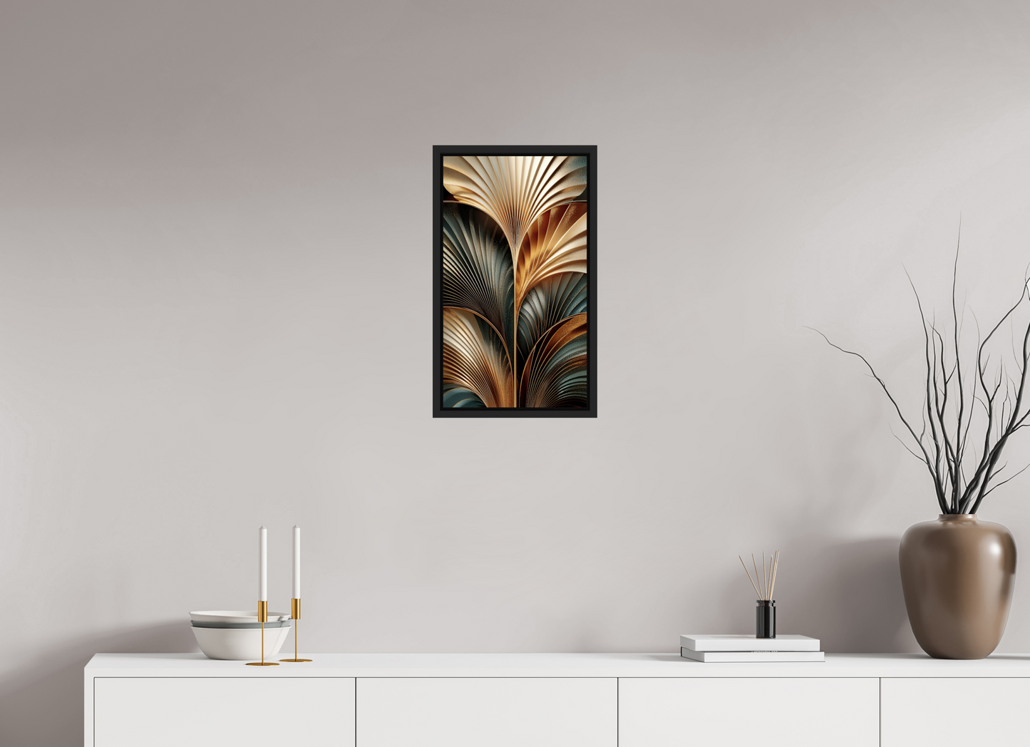 12 x 21″, Fine Art Print on Aluminum Dibond with Boarder Art Deco Leaves 3