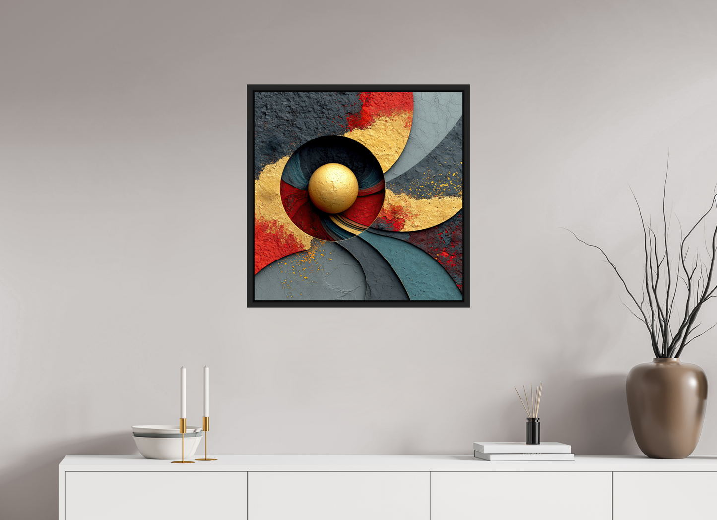 25 x 25″, Fine Art Print on Aluminum Dibond with Boarder Gold Ball