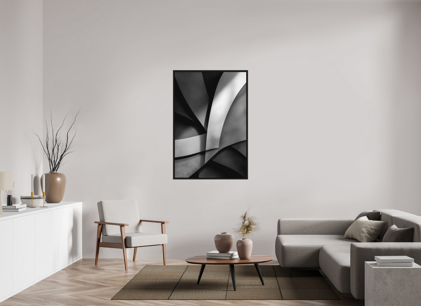 35 x 51.7″, Photo Print on Aluminum Backing with boarder Abstract B&W 3