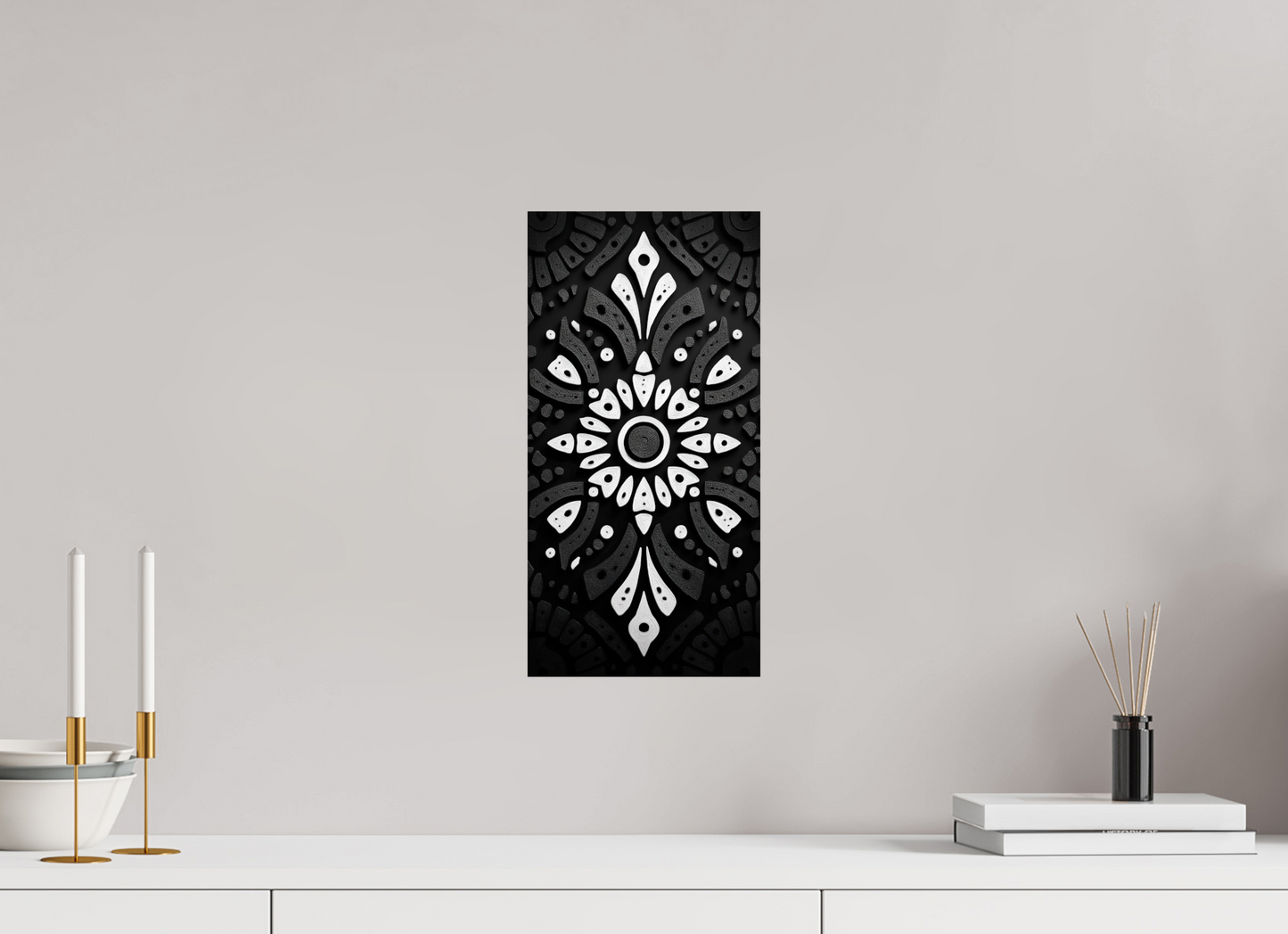 8 x 16″, Fine Art Print On Aluminum Dibond Black & White Tribal 2