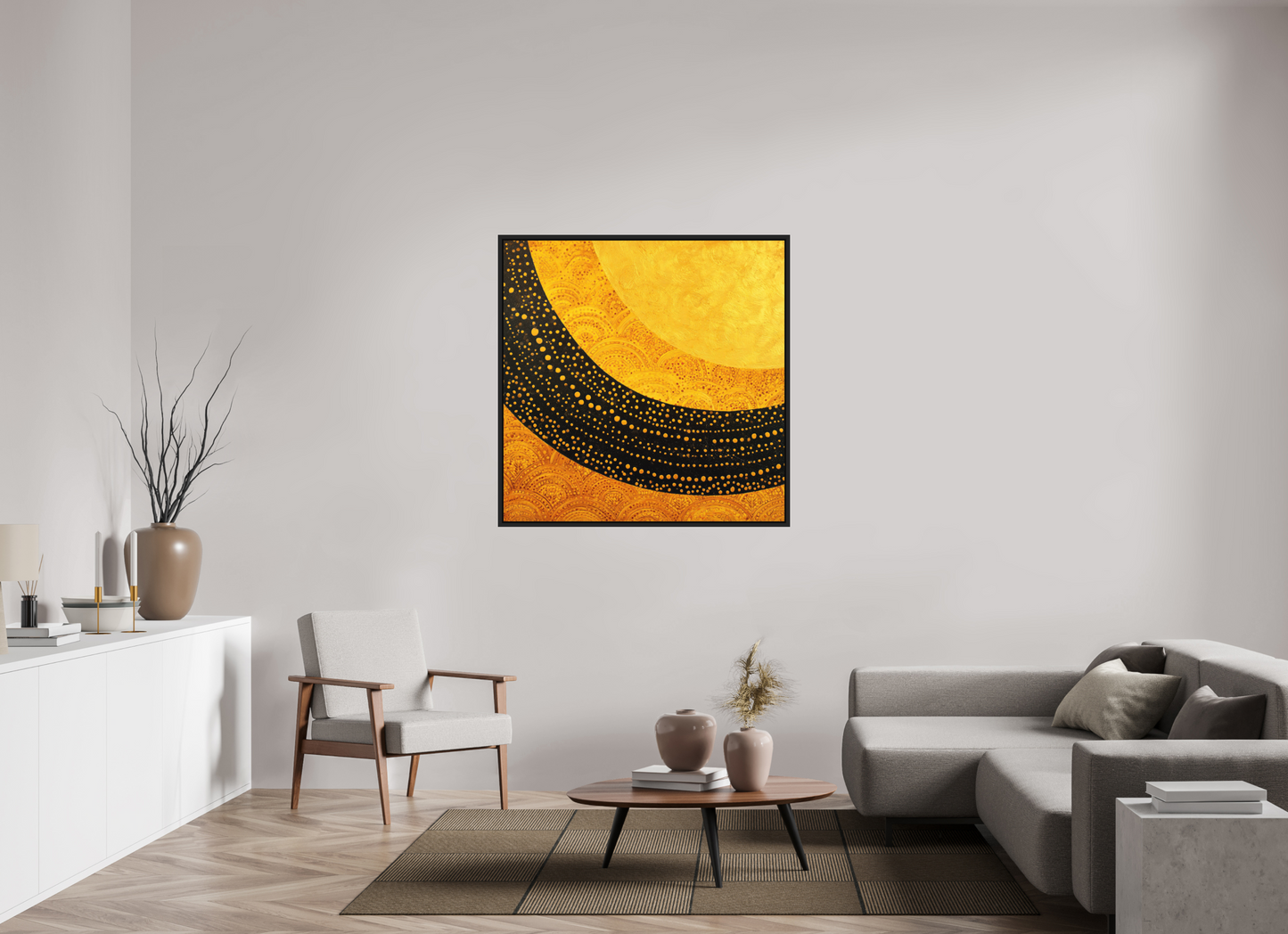 45 x 45″, Photo Print on Aluminum Backing with boarder Art Deco Sun