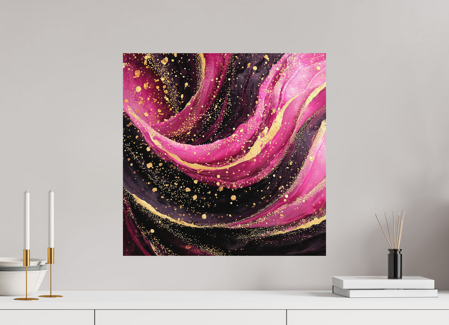 20 x 20″, Photo Print on Aluminum Backing Pink & Gold