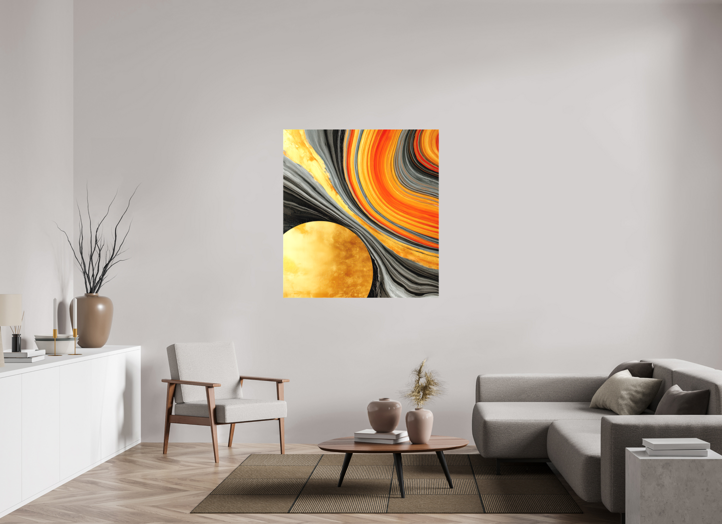 44 x 47.6″, Textile on Canvas Abstract Gold Geode