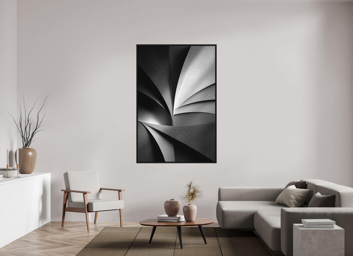 44 x 66″, Photo Print on Aluminum Backing with boarder Abstract B&W 1