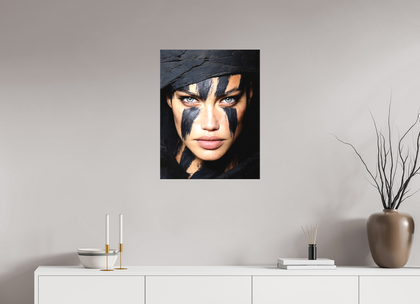 20 x 26.1″, Textile on Canvas Charcoal Woman