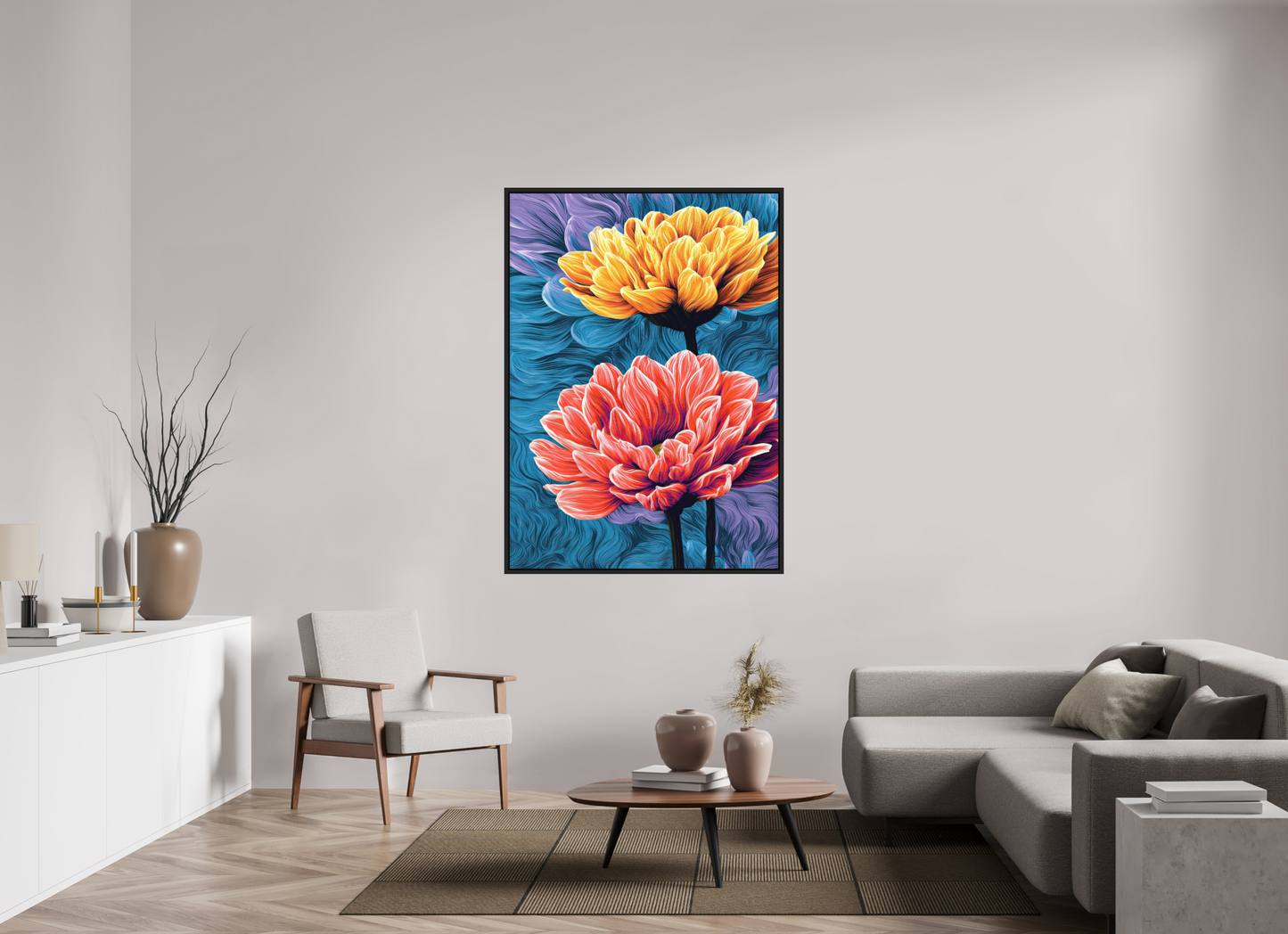 43 x 60.1″, Photo Print on Aluminum Backing with boarder Warm Flowers