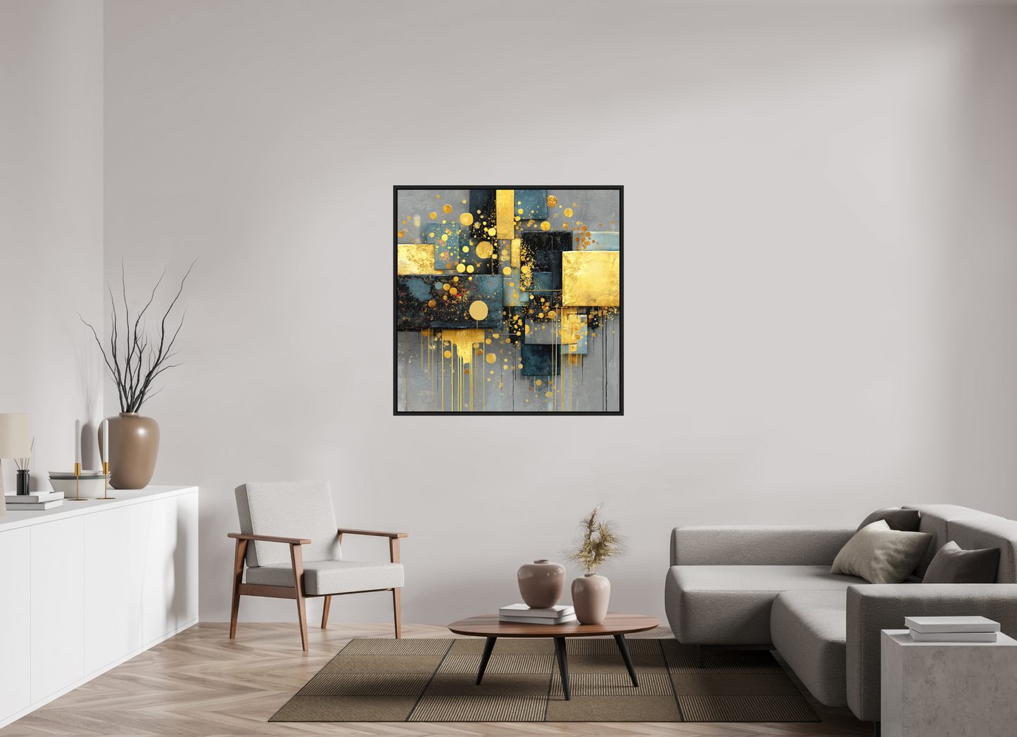 45 x 45″, Photo Print on Aluminum Backing with boarder Abstract Gold