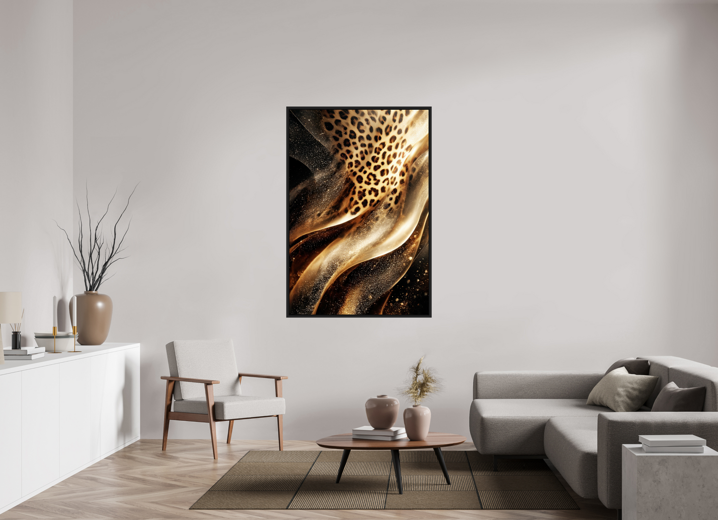 40 x 58.9″, Fine Art Print on Aluminum Dibond with Boarder Leopard Swirl