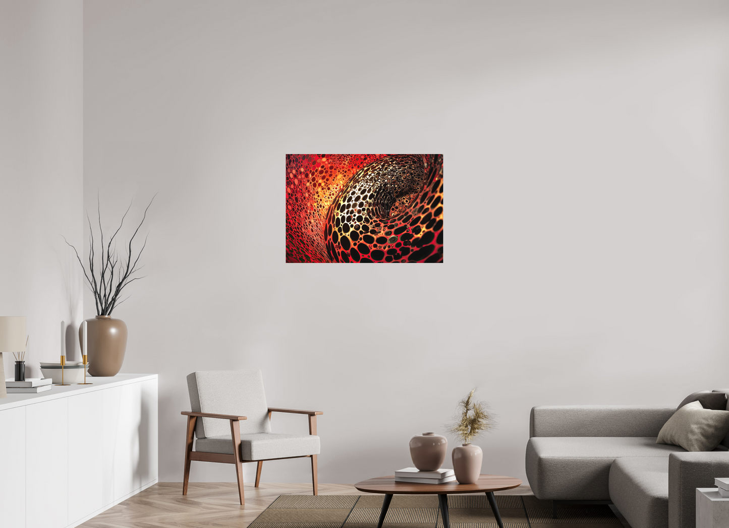 34.8 x 24″, Textile on Canvas Red Leopard