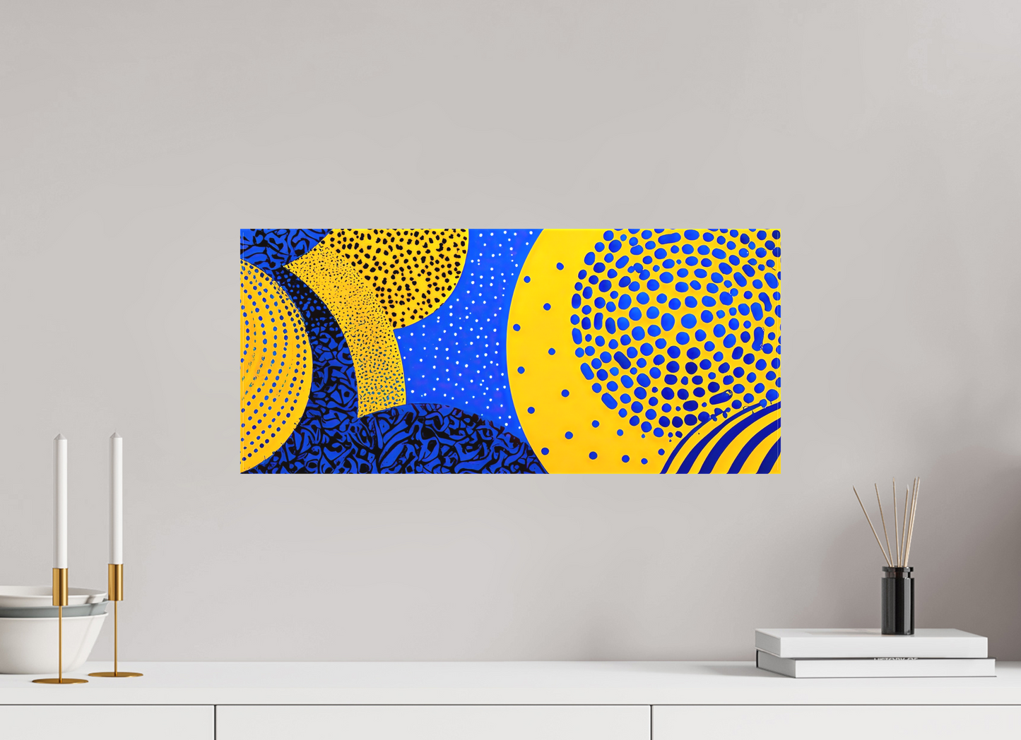 22.4 x 10″, Textile on Canvas Yellow & Blue 2
