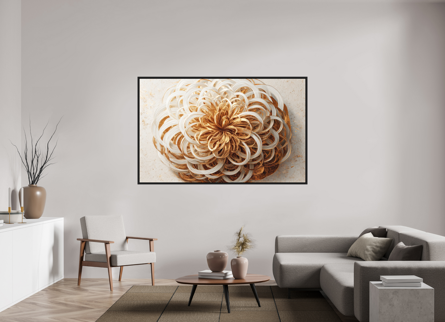 75 x 47″, Photo Print on Aluminum Backing with boarder Abstract Gold Flower