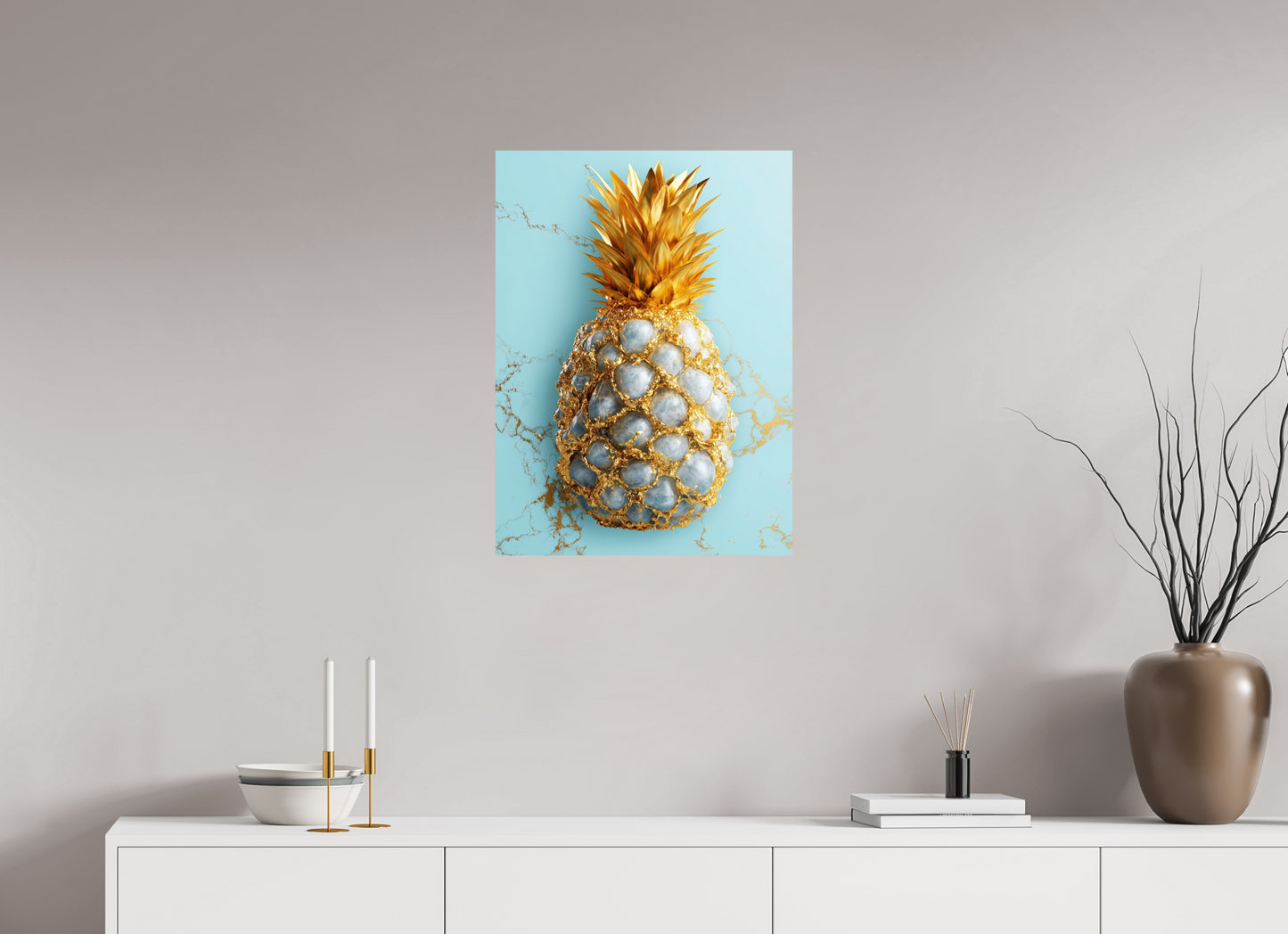 20 x 27.3″, Fine Art Print On Aluminum Dibond Gold Pineapple