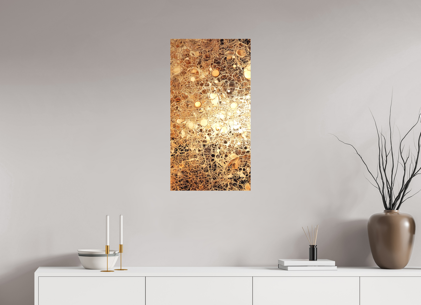 16 x 30.6″, Textile on Canvas Gold Leather