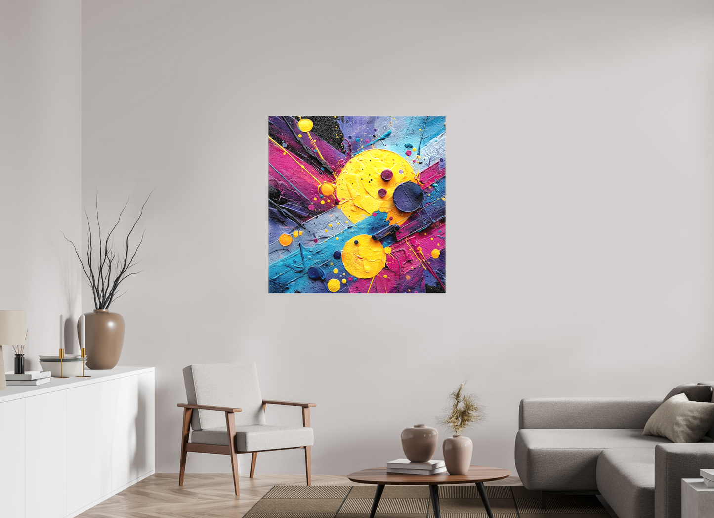 40 x 40″, Textile on Canvas Color Blast