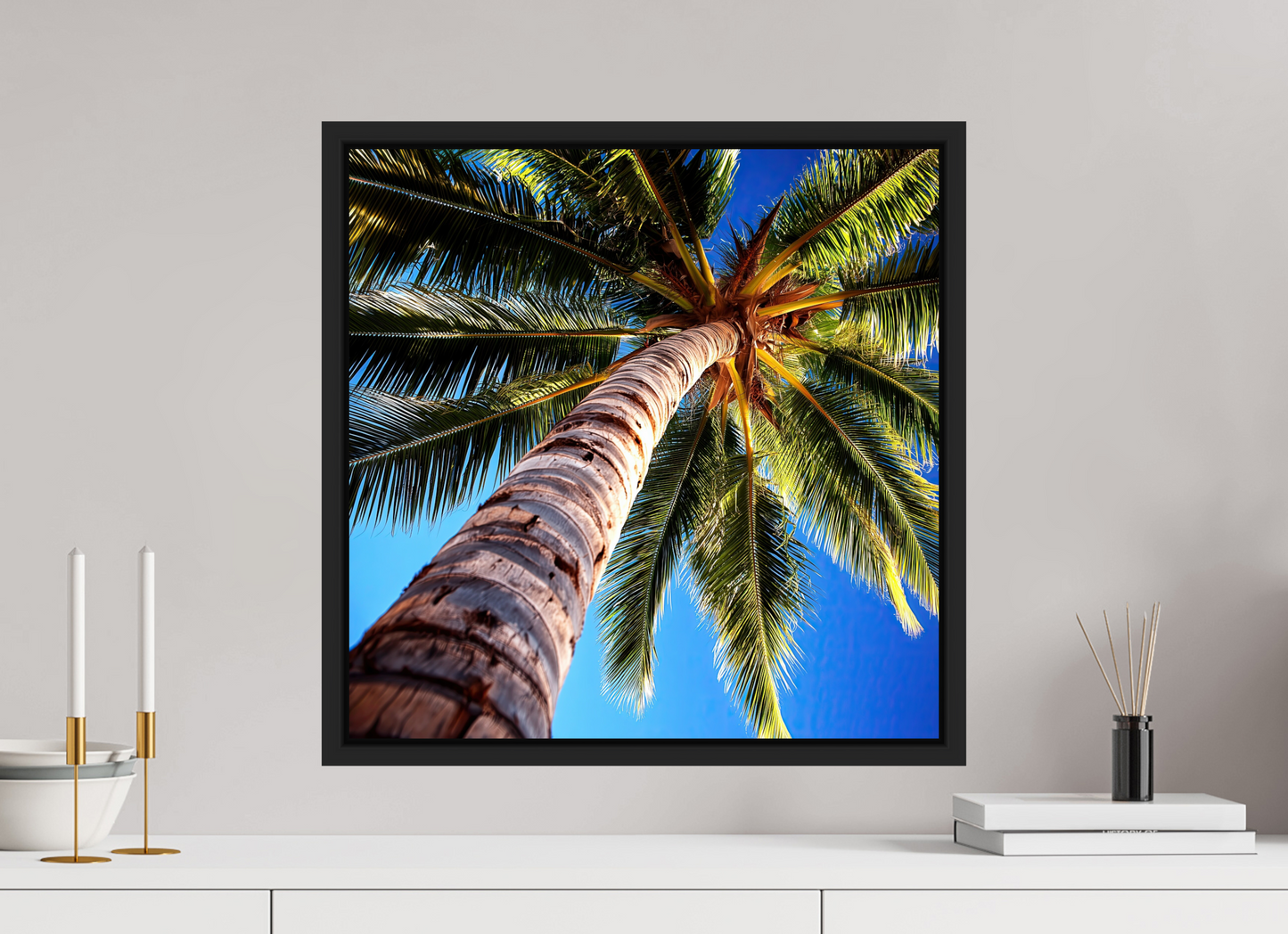 20 x 20″, Fine Art Print on Aluminum Dibond with Boarder Palm Tree